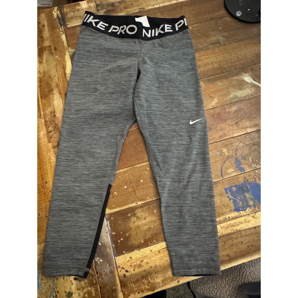 Nike Pro Womens Grey Space Dye Cropped Leggings Black Mesh Panels 831640-010